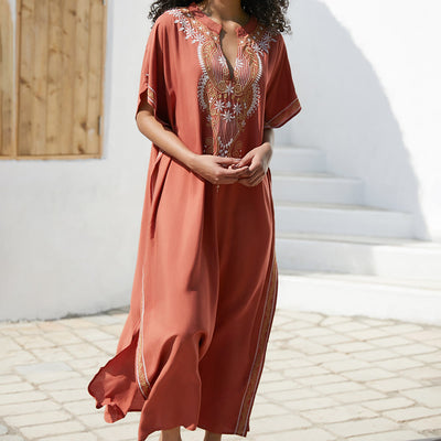 Olivenorma Strandbluse Vintage besticktes Kaftankleid