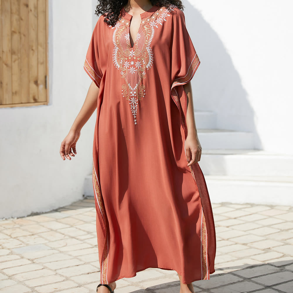 Olivenorma Strandbluse Vintage besticktes Kaftankleid