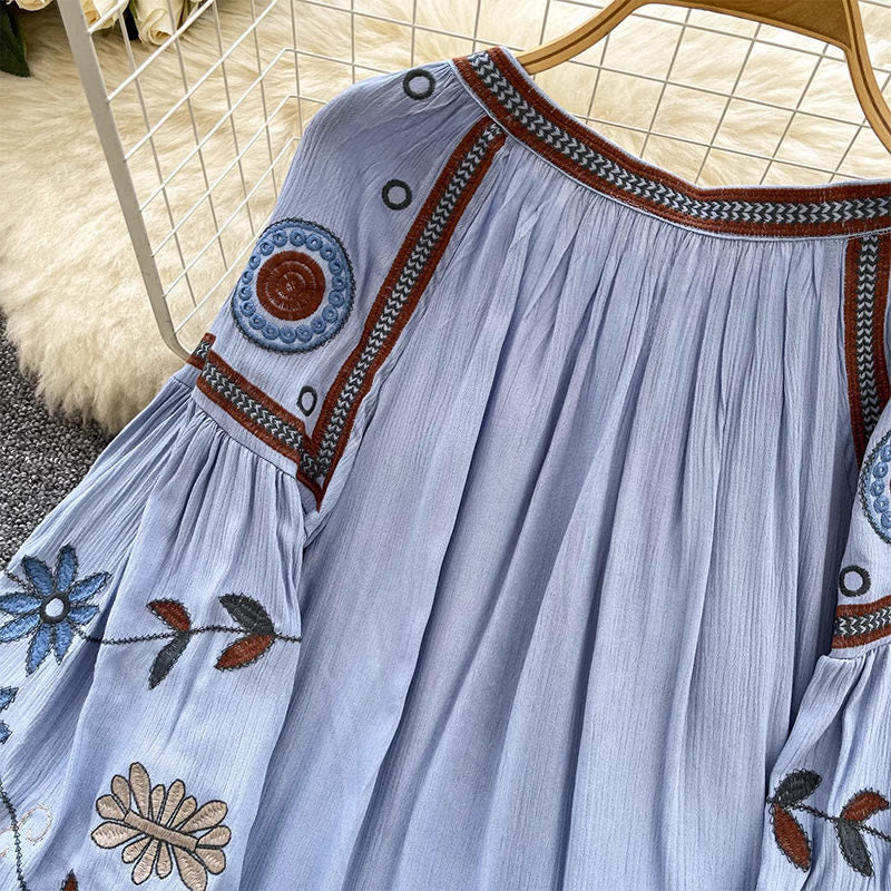 Olivenorma Vintage Damenhemd im europäischen Hofstil mit Stickerei