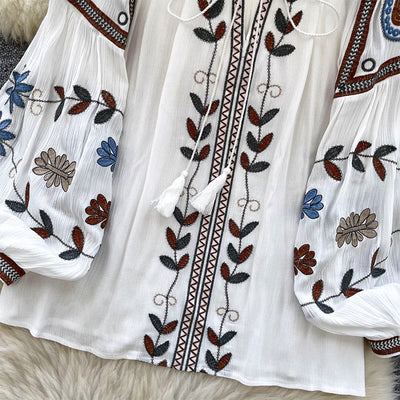 Olivenorma Vintage Damenhemd im europäischen Hofstil mit Stickerei
