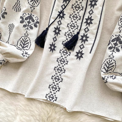 Olivenorma Boho Style Demokratische Stickerei Damen Shirt