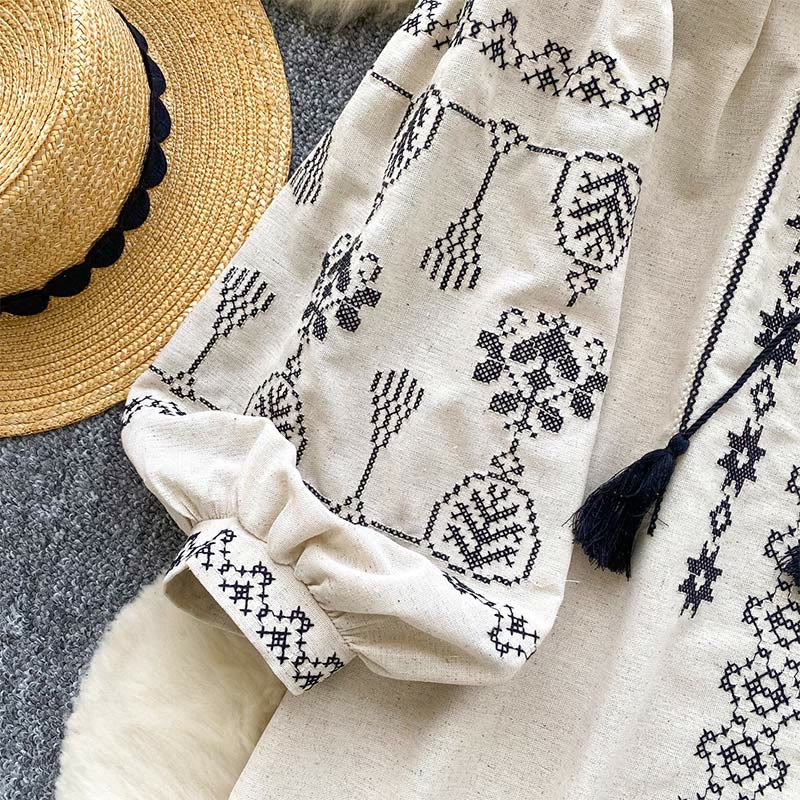 Olivenorma Boho Style Demokratische Stickerei Damen Shirt