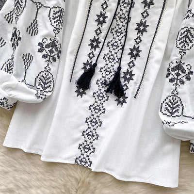 Olivenorma Boho Style Demokratische Stickerei Damen Shirt