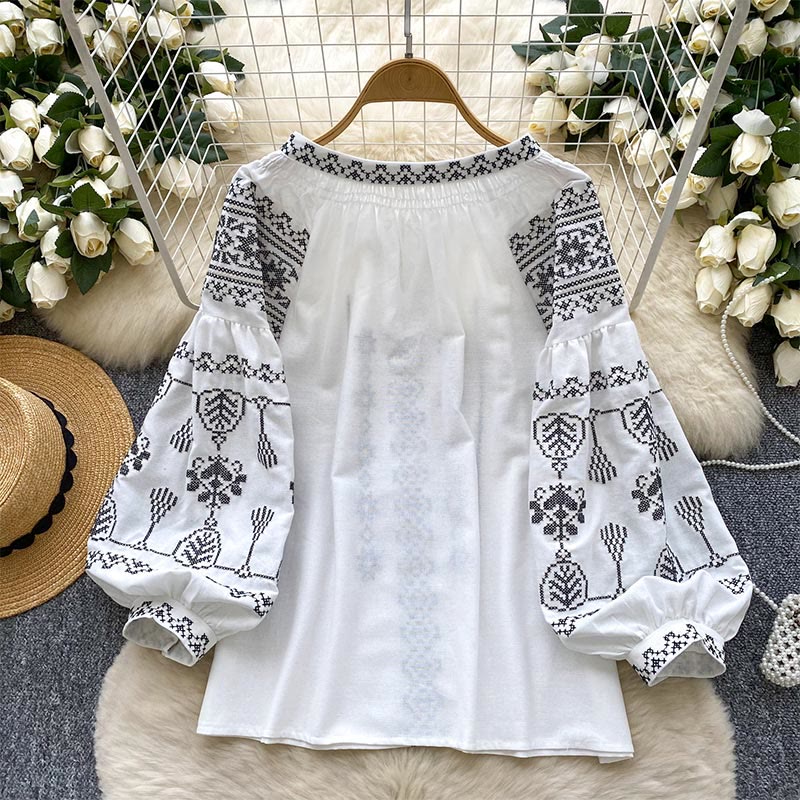 Olivenorma Boho Style Demokratische Stickerei Damen Shirt