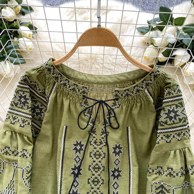 Olivenorma Boho Style Demokratische Stickerei Damen Shirt