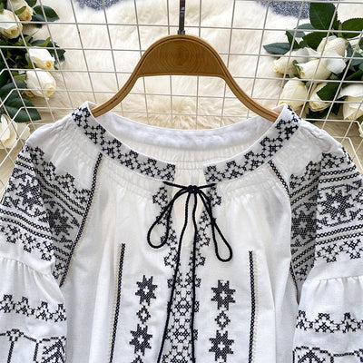 Olivenorma Boho Style Demokratische Stickerei Damen Shirt