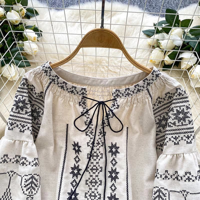 Olivenorma Boho Style Demokratische Stickerei Damen Shirt