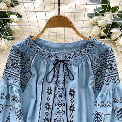 Olivenorma Boho Style Demokratische Stickerei Damen Shirt