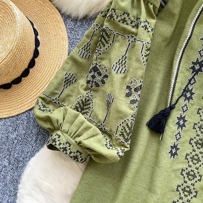 Olivenorma Boho Style Demokratische Stickerei Damen Shirt