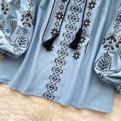 Olivenorma Boho Style Demokratische Stickerei Damen Shirt
