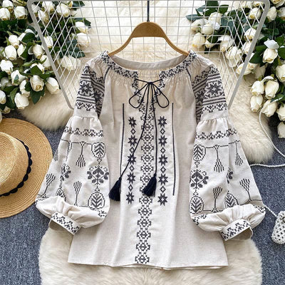 Olivenorma Boho Style Demokratische Stickerei Damen Shirt