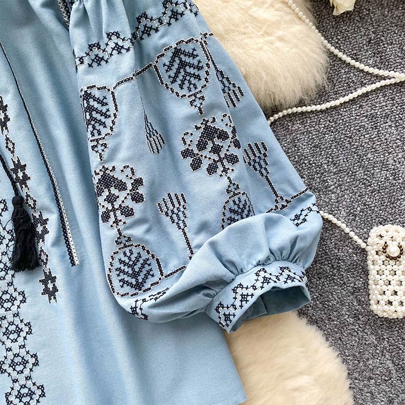 Olivenorma Boho Style Demokratische Stickerei Damen Shirt