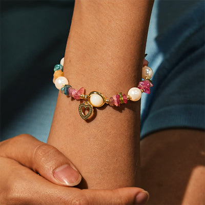 Olivenorma „Heart to Heart Bond“ Turmalin- und Perlenarmband
