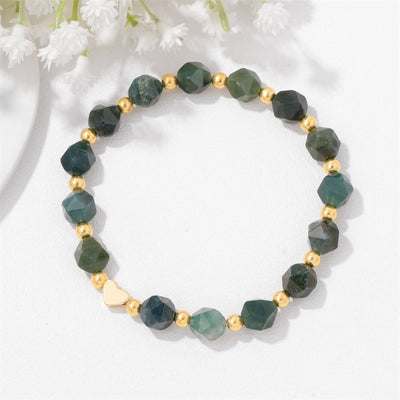 Olivenorma – 8 mm großes Armband mit facettierten Edelsteinen und Herzperlen - Moosachat - image 4