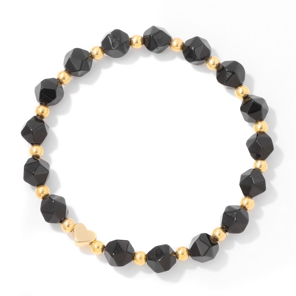 Olivenorma – 8 mm großes Armband mit facettierten Edelsteinen und Herzperlen - Obsidian - image 9