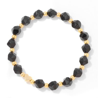 Olivenorma – 8 mm großes Armband mit facettierten Edelsteinen und Herzperlen - Obsidian - image 9