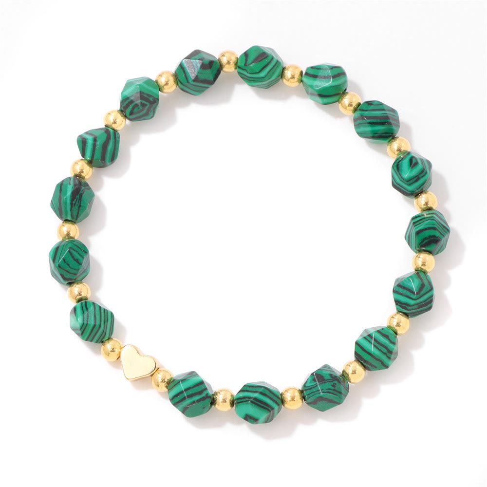 Olivenorma – 8 mm großes Armband mit facettierten Edelsteinen und Herzperlen - image 2