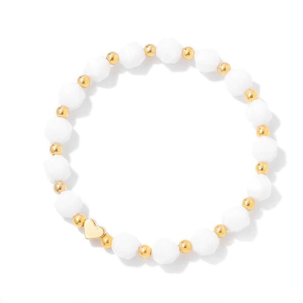 Olivenorma – 8 mm großes Armband mit facettierten Edelsteinen und Herzperlen - Weiße Jade - image 22