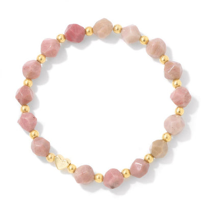 Olivenorma – 8 mm großes Armband mit facettierten Edelsteinen und Herzperlen - Rhodochrosit - image 16