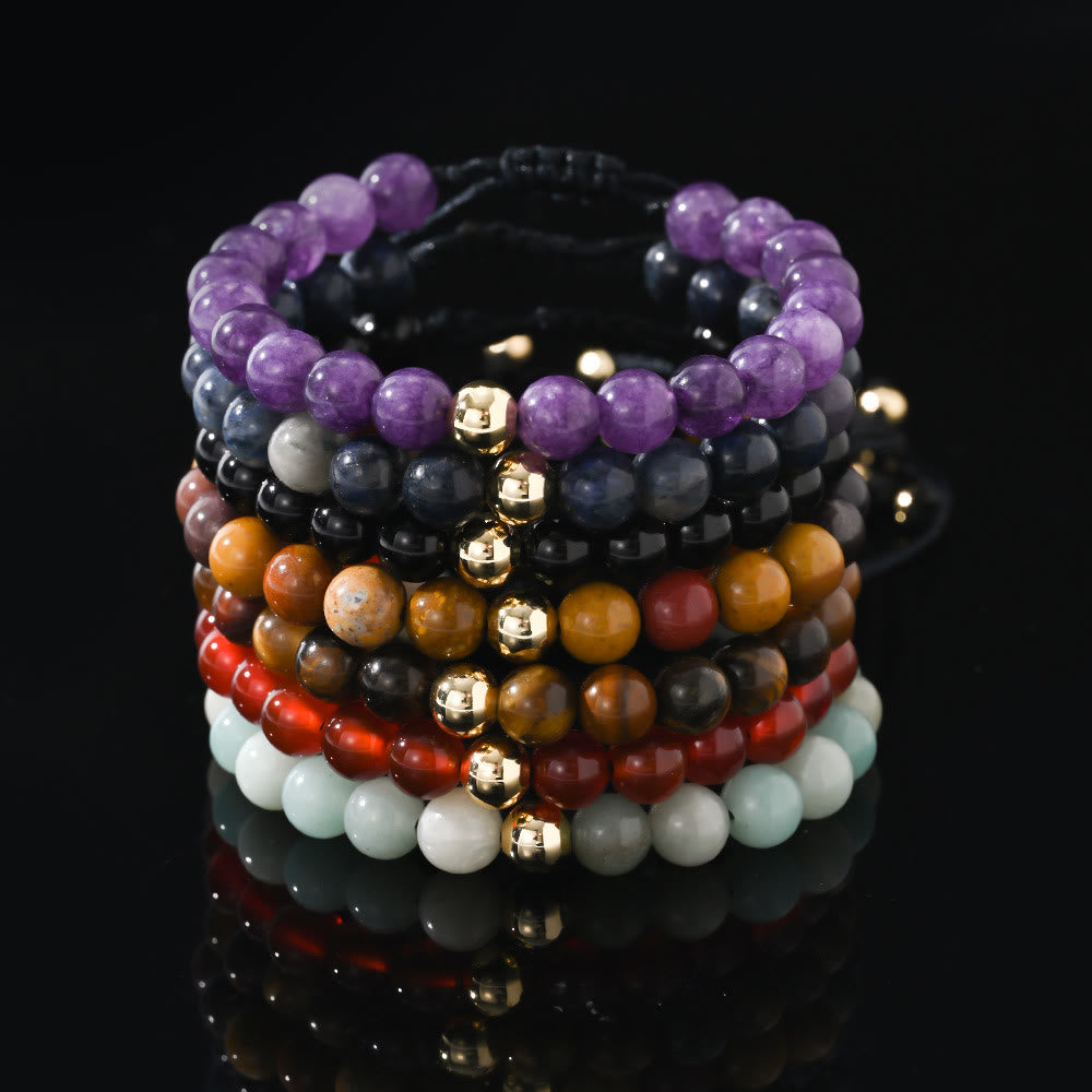 Olivenorma – Verstellbares, geflochtenes Perlenarmband mit Naturkristallen - image 17