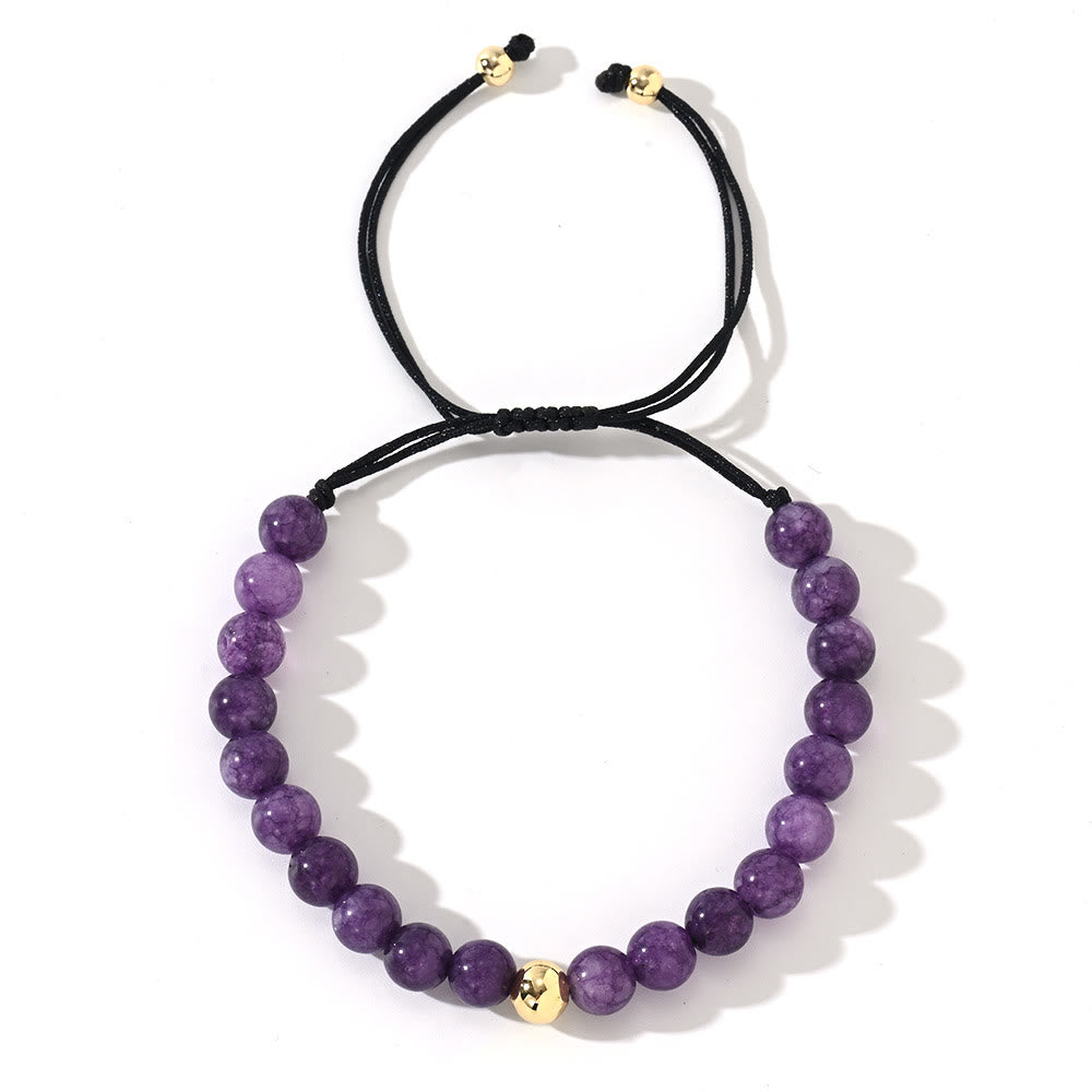 Olivenorma – Verstellbares, geflochtenes Perlenarmband mit Naturkristallen - Amethyst - image 4