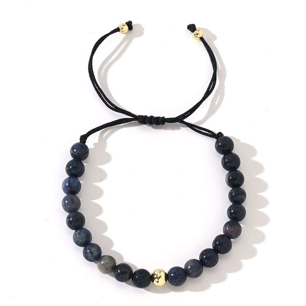 Olivenorma – Verstellbares, geflochtenes Perlenarmband mit Naturkristallen - Sodalith - image 6