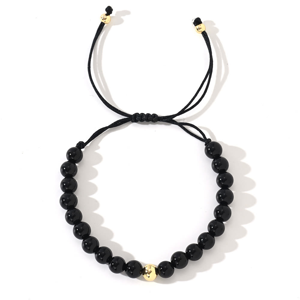Olivenorma – Verstellbares, geflochtenes Perlenarmband mit Naturkristallen - Obsidian - image 8