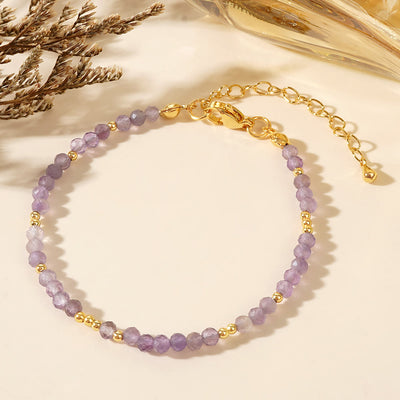 Olivenorma Mini-Facted Beads Natur-Edelstein Verstellbares Armband - Amethyst - image 2
