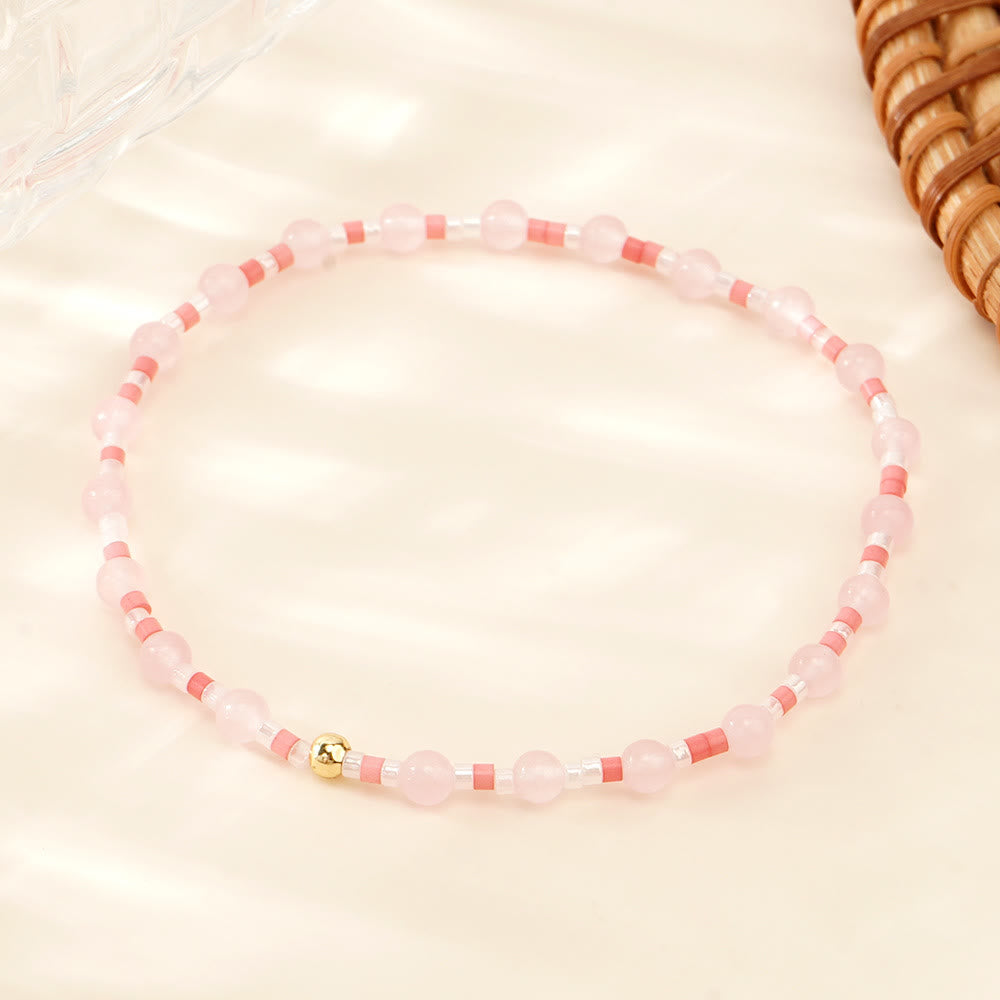 Olivenorma Mini-Perlen Edelstein Stretch Elastisches Armband - Rosenquarz - image 12