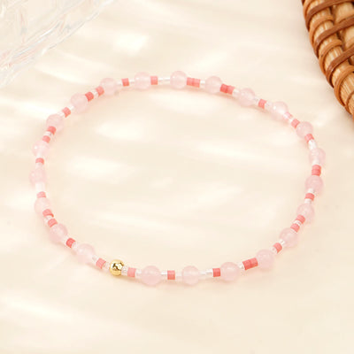 Olivenorma Mini-Perlen Edelstein Stretch Elastisches Armband - Rosenquarz - image 12