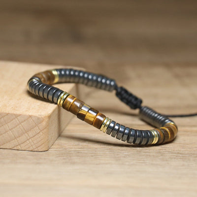 Olivenorma – Verstellbares, geflochtenes Perlenarmband mit Naturkristallen - image 5