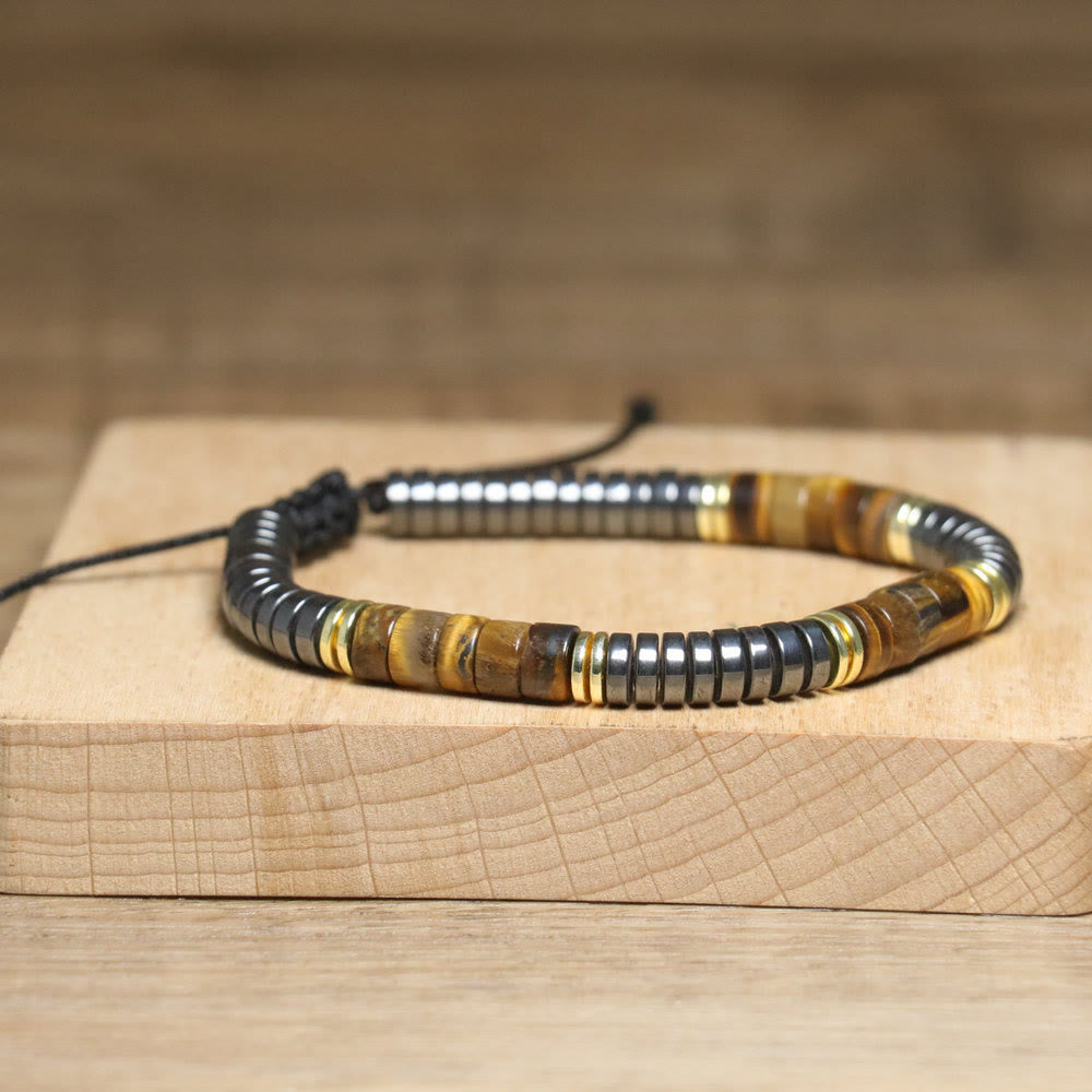 Olivenorma – Verstellbares, geflochtenes Perlenarmband mit Naturkristallen - image 4
