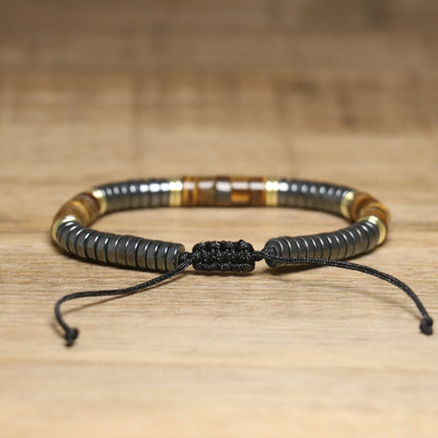 Olivenorma – Verstellbares, geflochtenes Perlenarmband mit Naturkristallen - image 3