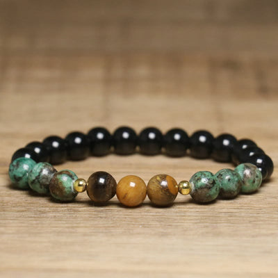 Olivenorma Armband mit Heilperlen aus natürlichem Tigerauge und afrikanischem Türkis - Naturstein - image 1