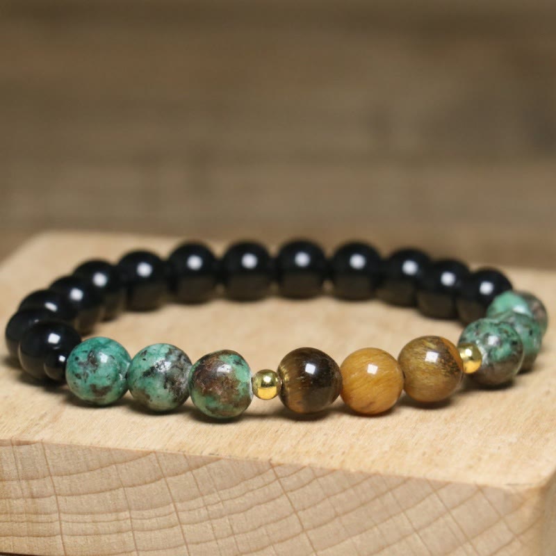 Olivenorma Armband mit Heilperlen aus natürlichem Tigerauge und afrikanischem Türkis - image 2