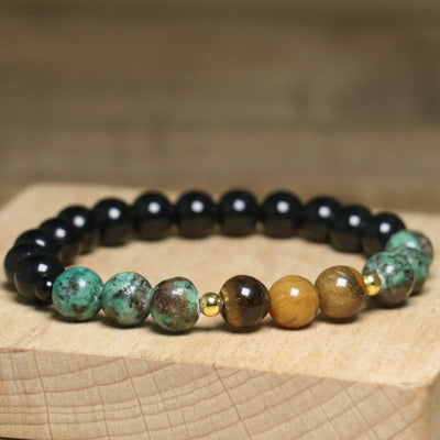 Olivenorma Armband mit Heilperlen aus natürlichem Tigerauge und afrikanischem Türkis - image 2