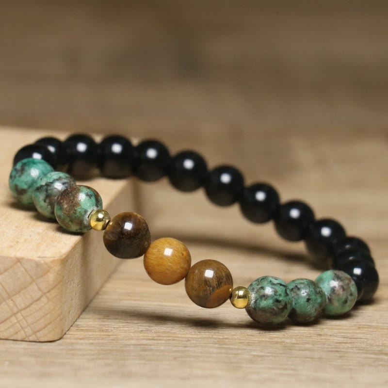 Olivenorma Armband mit Heilperlen aus natürlichem Tigerauge und afrikanischem Türkis - image 3