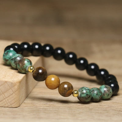 Olivenorma Armband mit Heilperlen aus natürlichem Tigerauge und afrikanischem Türkis - image 3