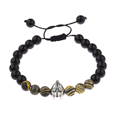 Olivenorma 8 mm verstellbares Edelsteinarmband mit Spartan-Kriegerhelm - Obsidian + gelbe Harzperlen + silberner Helm - image 25