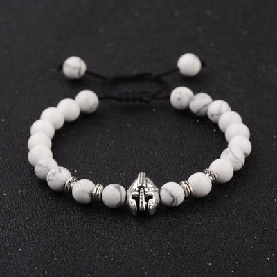 Olivenorma 8 mm verstellbares Edelsteinarmband mit Spartan-Kriegerhelm - Howlith+Silber Helm - image 19