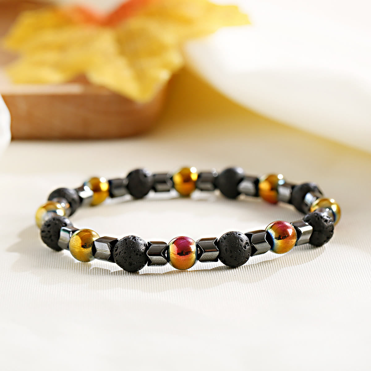 Olivenorma 8 mm Lavastein-Hämatit-Stretch-Perlenarmband - image 10