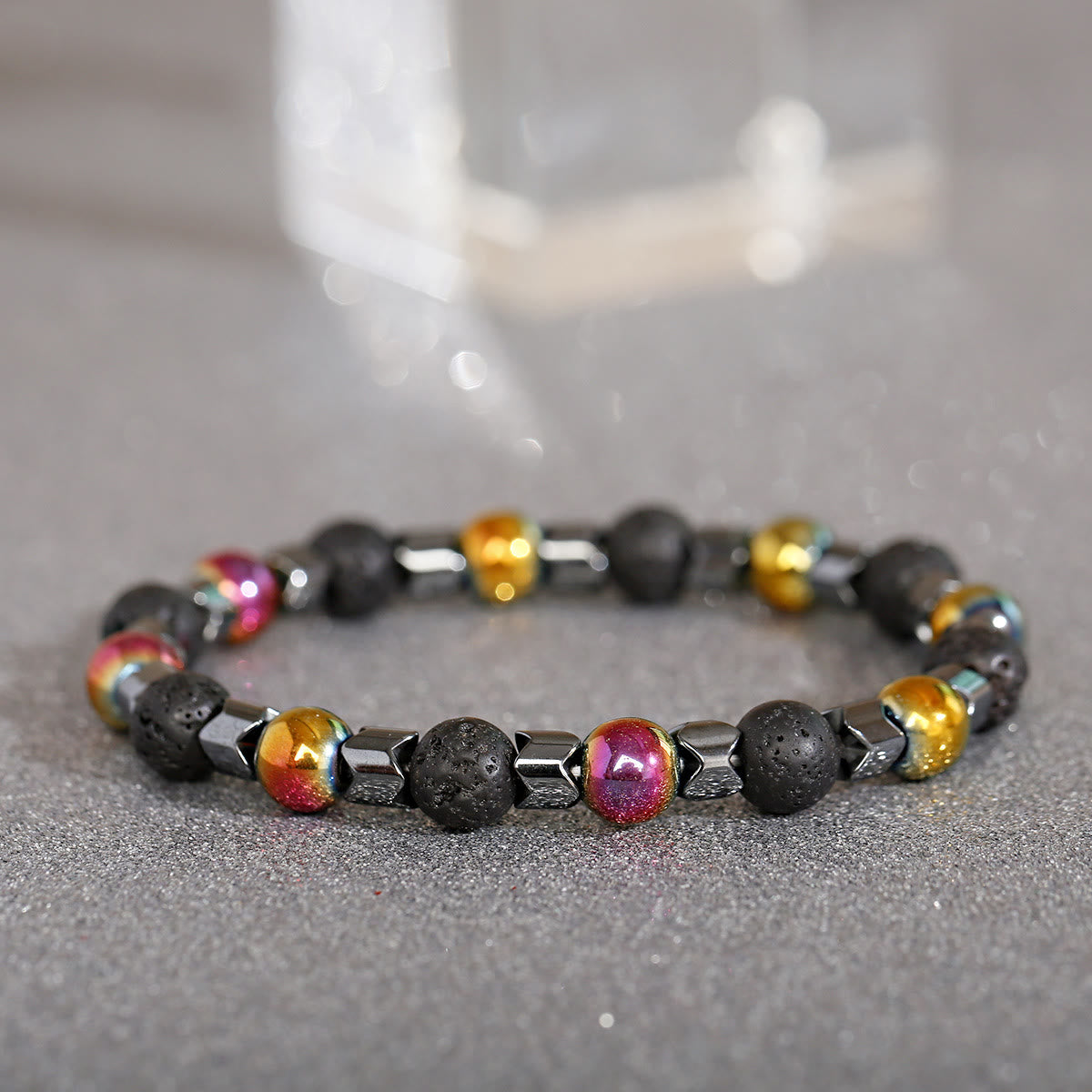 Olivenorma 8 mm Lavastein-Hämatit-Stretch-Perlenarmband - Regenbogen-Hämatit + Lavastein - image 9