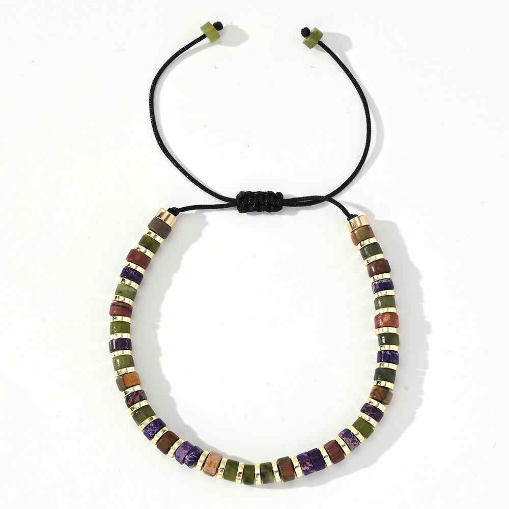Olivenorma Mini-Perlenarmband mit Hämatit-Edelsteinen, trendiges Perlenarmband - Lila Kaiserstein + Grüne Jade + Hämatit - image 9