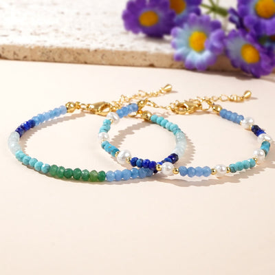 Olivenorma Boho-Stil 2-teiliges Armband mit Aquamarin- und Türkisperlen - image 3