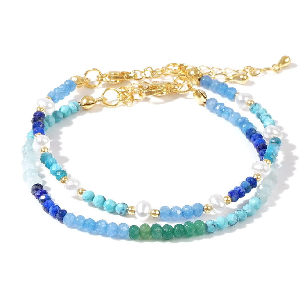 Olivenorma Boho-Stil 2-teiliges Armband mit Aquamarin- und Türkisperlen - image 5