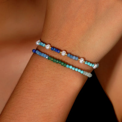 Olivenorma Boho-Stil 2-teiliges Armband mit Aquamarin- und Türkisperlen - image 2