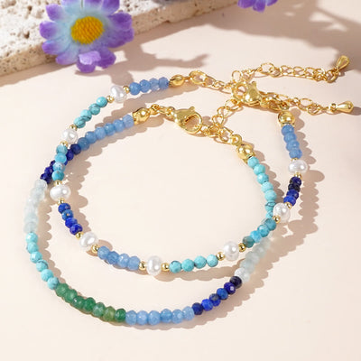 Olivenorma Boho-Stil 2-teiliges Armband mit Aquamarin- und Türkisperlen - image 4