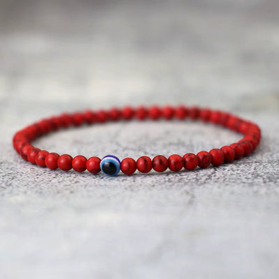 Olivenorma Armband mit runden Perlen aus Naturstein mit bösem Blick, 6 mm/8 mm - 8 mm - Rot Türkis - image 3