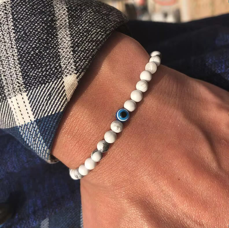 Olivenorma Armband mit runden Perlen aus Naturstein mit bösem Blick, 6 mm/8 mm - image 6