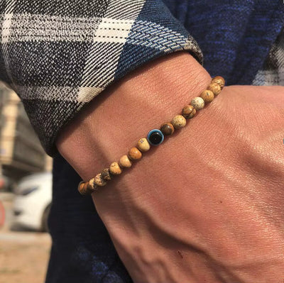 Olivenorma Armband mit runden Perlen aus Naturstein mit bösem Blick, 6 mm/8 mm - 8 mm - Landschaftsjaspis - image 8